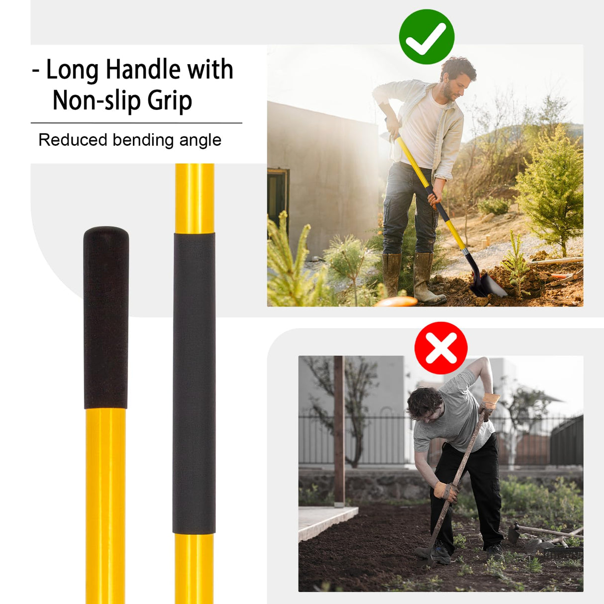 VNIMTI Heavy Duty Gardening Shovel, 56 Inch Round Blade with Fiberglass Handle (Yellow)