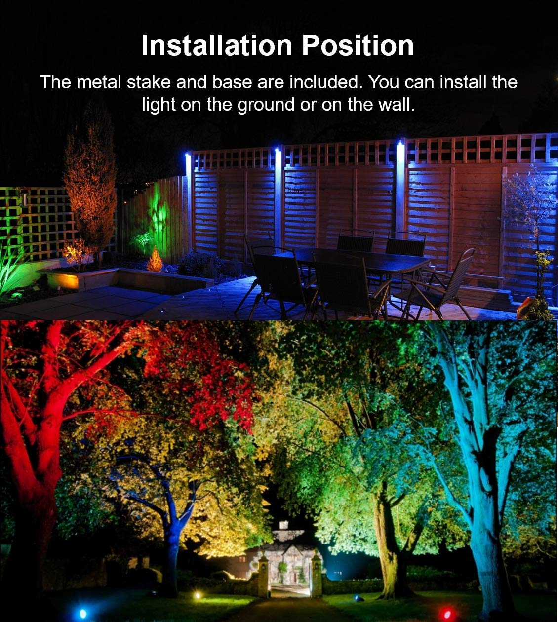 Color LED Outdoor Landscape Spotlight Remote 10W RGB Waterproof Spot Light for Yard Tree Garden Halloween Christmas Lighting, 120V