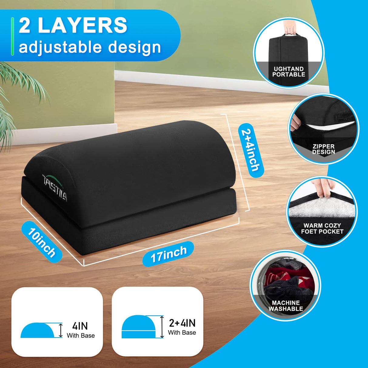 TALSTILA Foot Rest for Under Desk at Work, Footrest with Warm Plush Feet Pocket, Ergonomic 2 Adjustable Heights Foot Stool, Under Desk Footrests, for Office Desks & Chair - Back & Leg Pain Relief