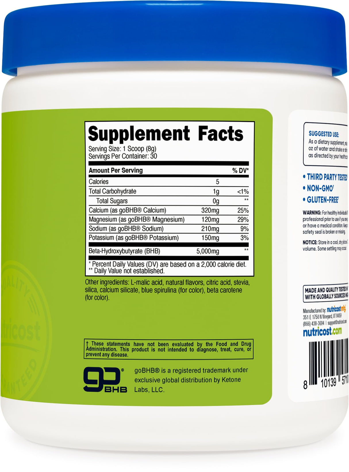 Nutricost BHB Salts Drink Mix (30 Servings, Green Apple Flavored) (5G BHB Per Serving) - 0G Total Sugars, Vegetarian Product