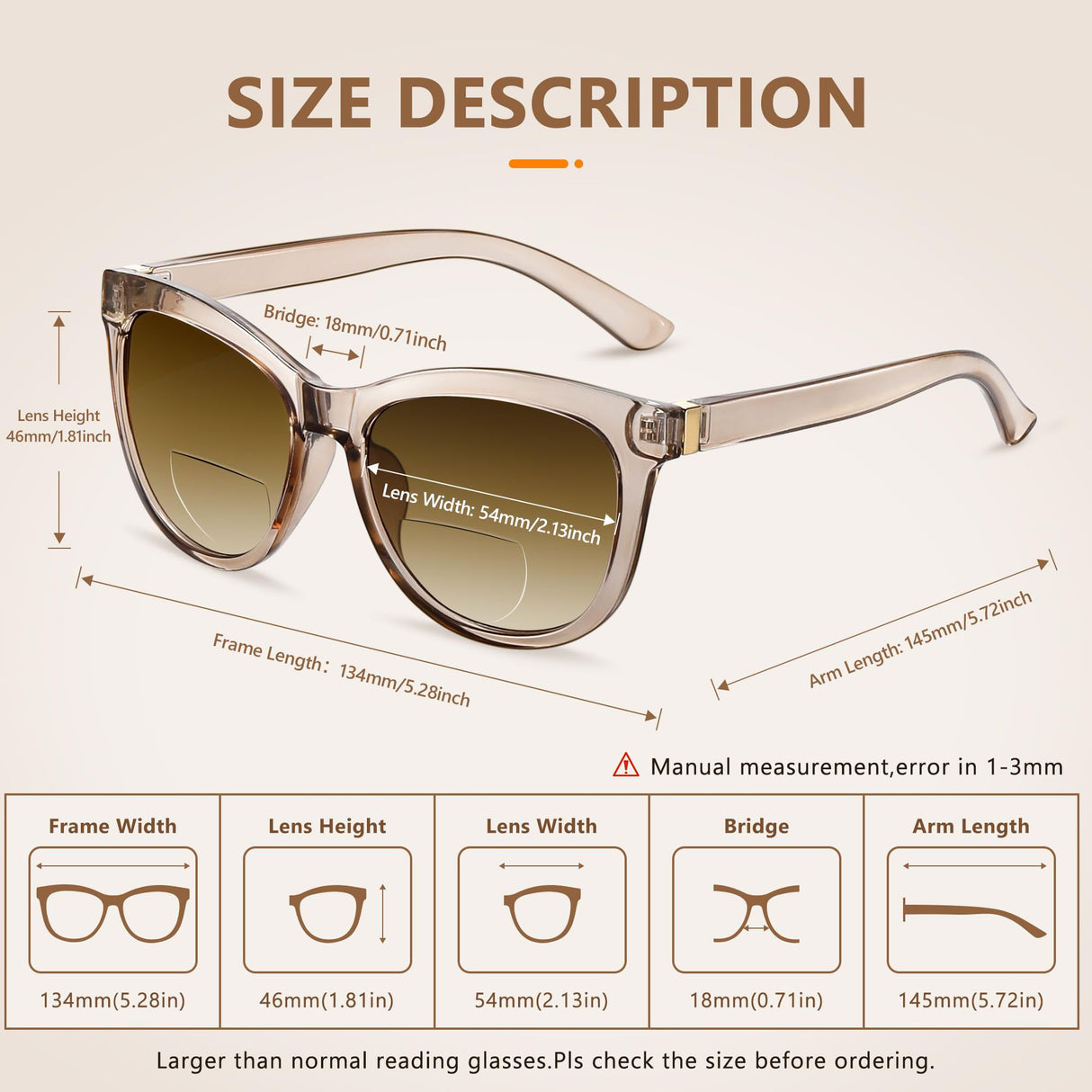 EASY READ Bifocal Reading Sunglasses for Women,Fashion Sun Readers UV400 Protection(Magnification 2.50, Brown)