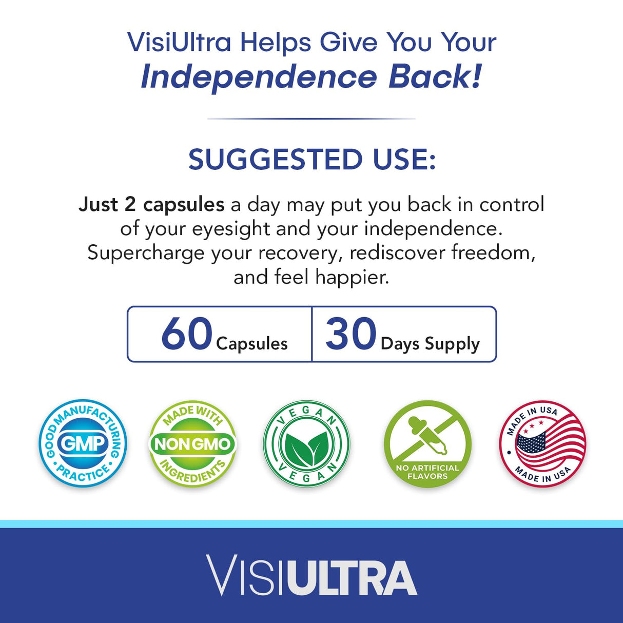 VisiUltra Eye Health Supplement – 14 Essential nutrients for Clear Vision, Blue Light Protection, and Long-Term Eye Health. Supports Clarity and Eye Wellness. 60 Capsules. (1 Pack)