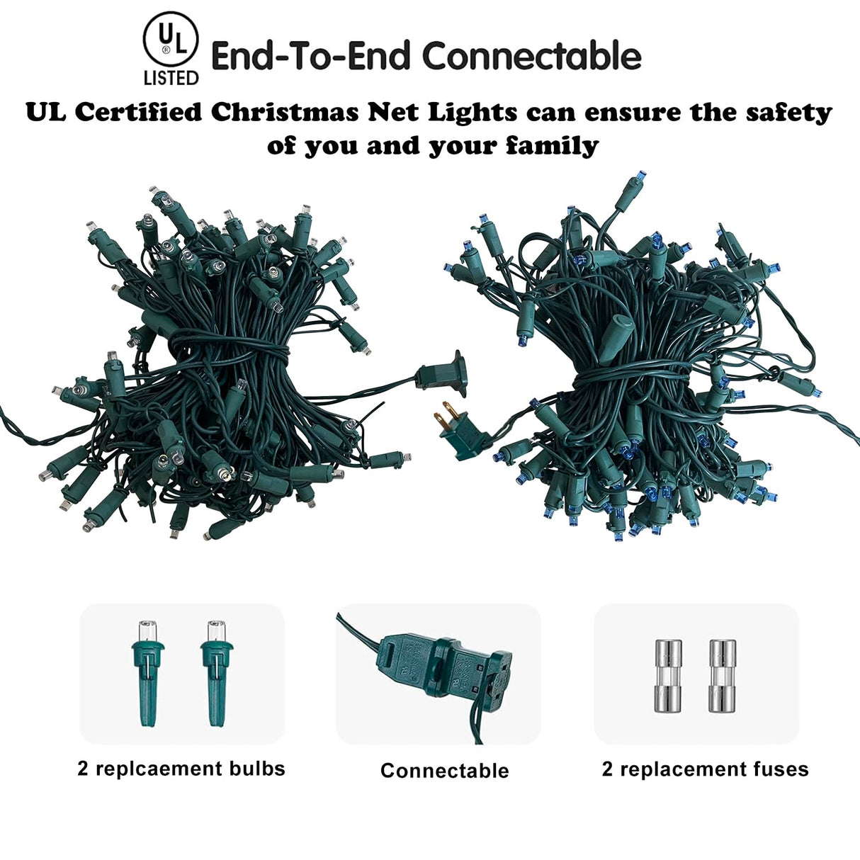 HISHINY Christmas Net Lights Outdoor, 5ftx5ft 100LED Green Wire, Connectable Bush Mesh Net Lights String for Christmas,St Patricks Party,Shrub,Yard,Tree (Green)