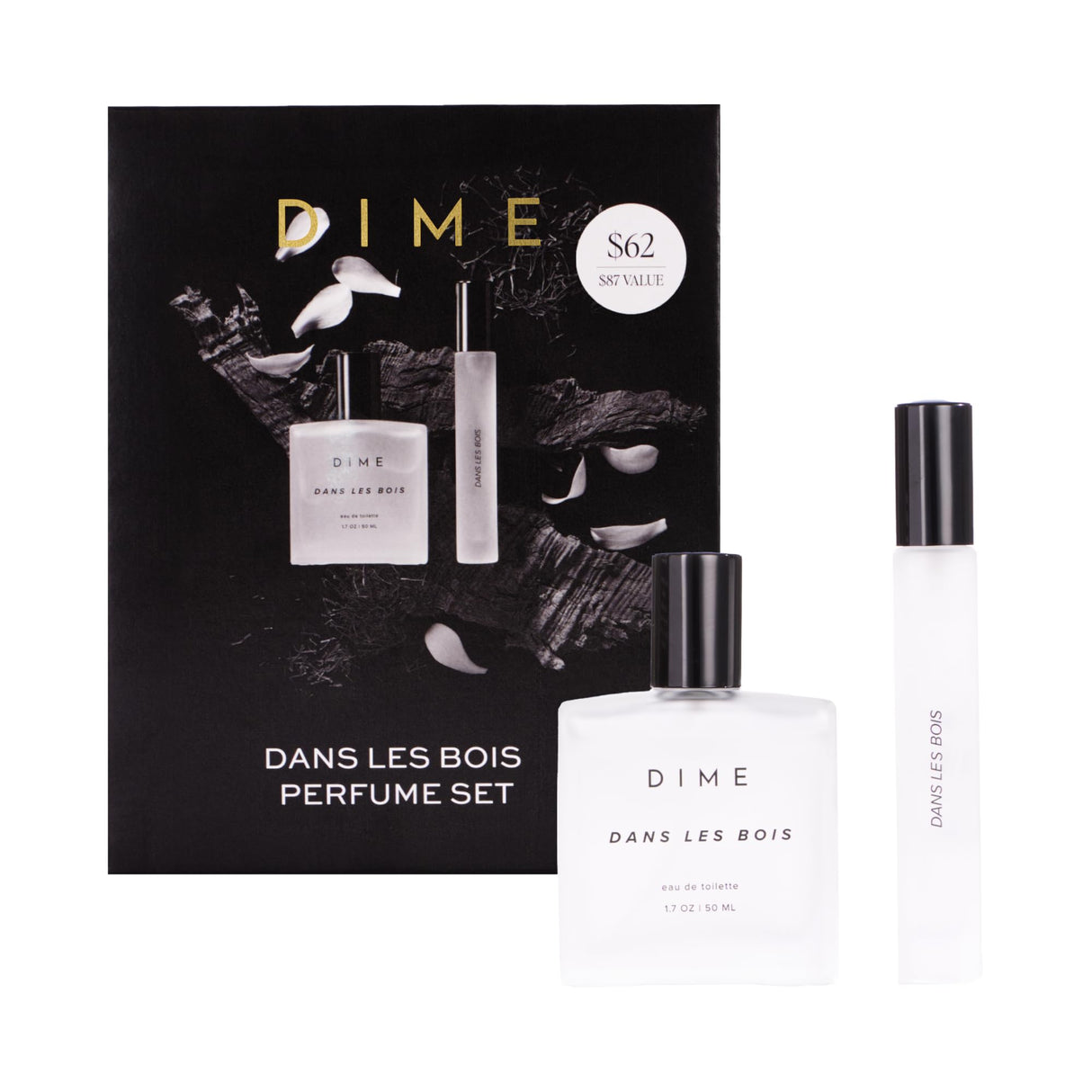 Dime Beauty Dans Les Bois Perfume Set ($87 Value) - Includes 50 ml + Travel Size 10 ml, Feminine and Bold Scent, Hypoallergenic, Clean Perfume, Eau de Toilette For Women