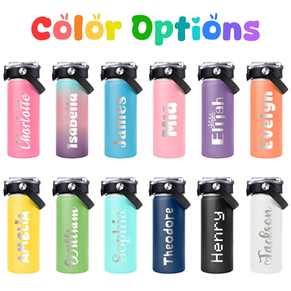 Pozetazas Personalized Water Bottles for Kids, Custom 18 oz Water Bottle for School with Engraved Name, Stainless Steel Tumbler for Kids with Straw, Birthday Christmas Gifts for Girls Boys