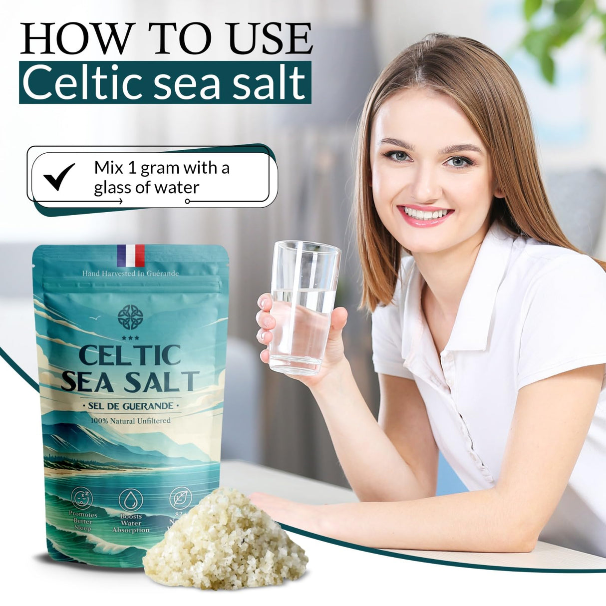4 Pack Celtic Sea Salt 500g | 100% Organic Unfiltered | 82+ Natural Minerals | Hand Harvested in Guerande, France | Coarse Grey | 500g