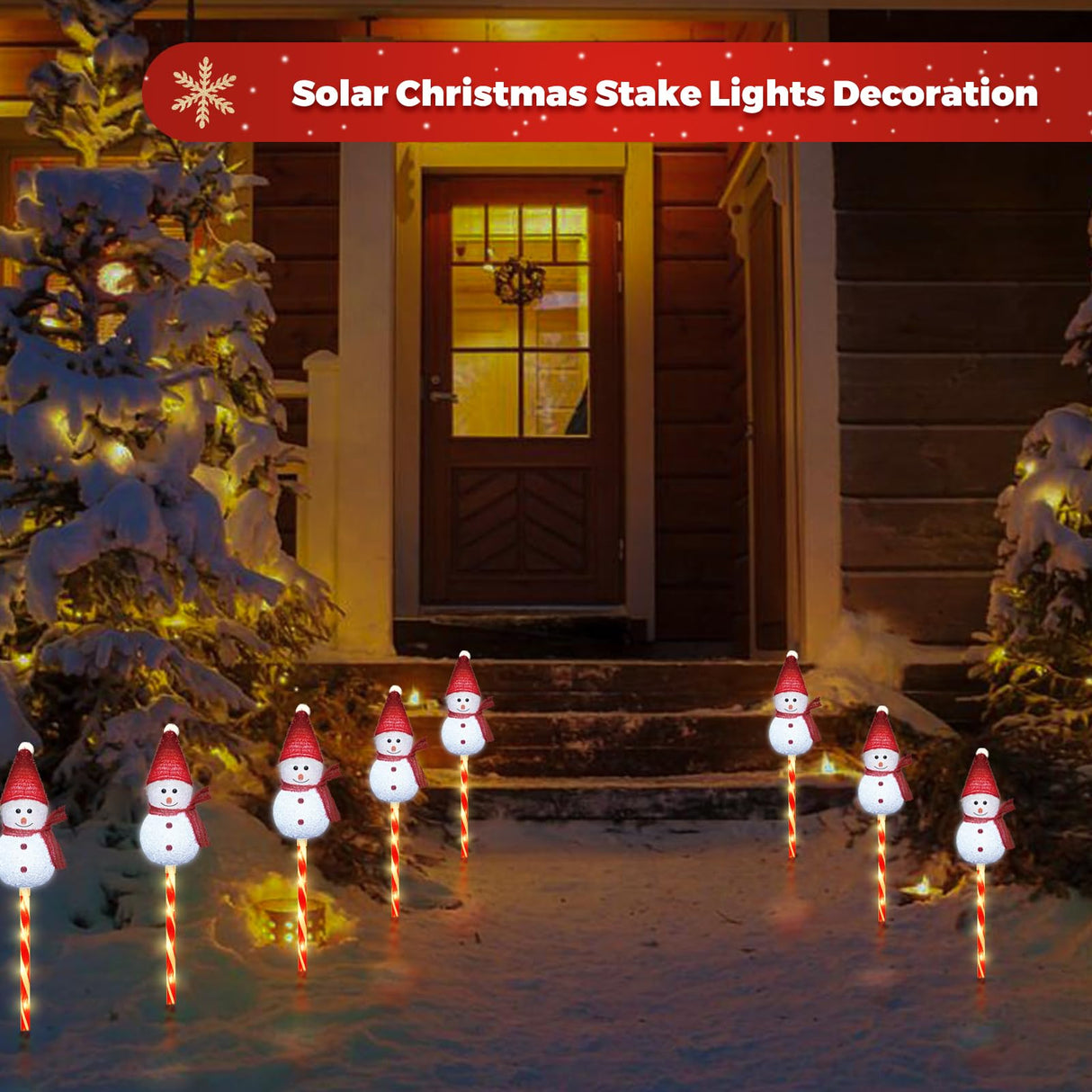 Newhale Set of 3 Snowman Solar Christmas Decorations, 8 Modes Solar Garden Lights, Candy Cane Christmas Stake Light, Outdoor Xmas Decor for Yard, Patio, Pathway (White)