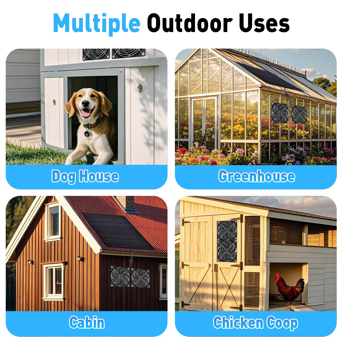 VOOTEGO Solar Fan for Greenhouse 25W Solar Exhaust Fans Panel & 2-Pack, Solar Fan for Chicken Coop Intake or Exhaust Air Cooling Doghouses Pet House Air Ventilation and Circulation