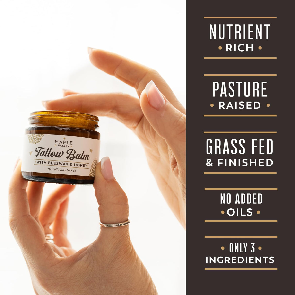 The Maple Valley Beef Tallow For Skin | Tallow and Honey Balm | Grass Fed & Finished Tallow Face Moisturizer with Beeswax and Raw Honey | Unscented, 2 oz