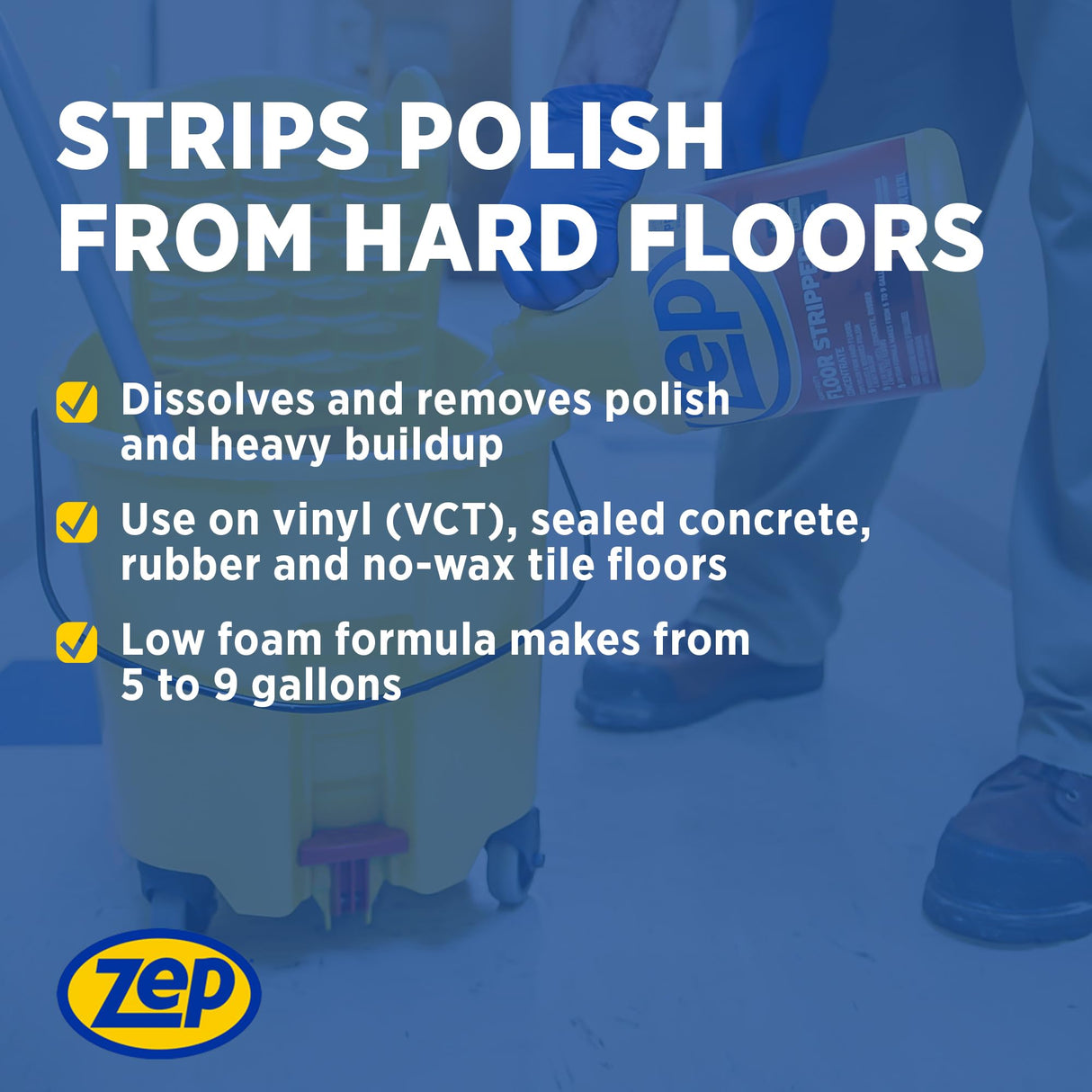 Zep Heavy-Duty Floor Stripper Ammonia Free Concentrate - 1 Gallon (Case of 4) ZULFFS128 - Dissolves and Removes Polish from Hard Floors, Use on Vinyl (VCT), Concrete, Rubber