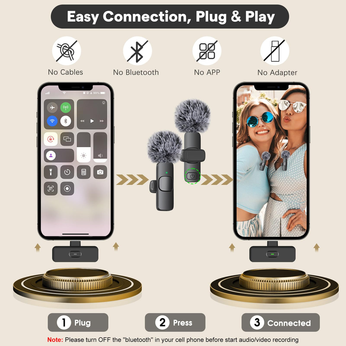 MAYBESTA Wireless Mini Microphone for iPhone, Android Phone - Lavalier Lapel Mic for Audio Video Recording - Clip on Content Creator Microphones for YouTube Tiktok Podcast Vlogging