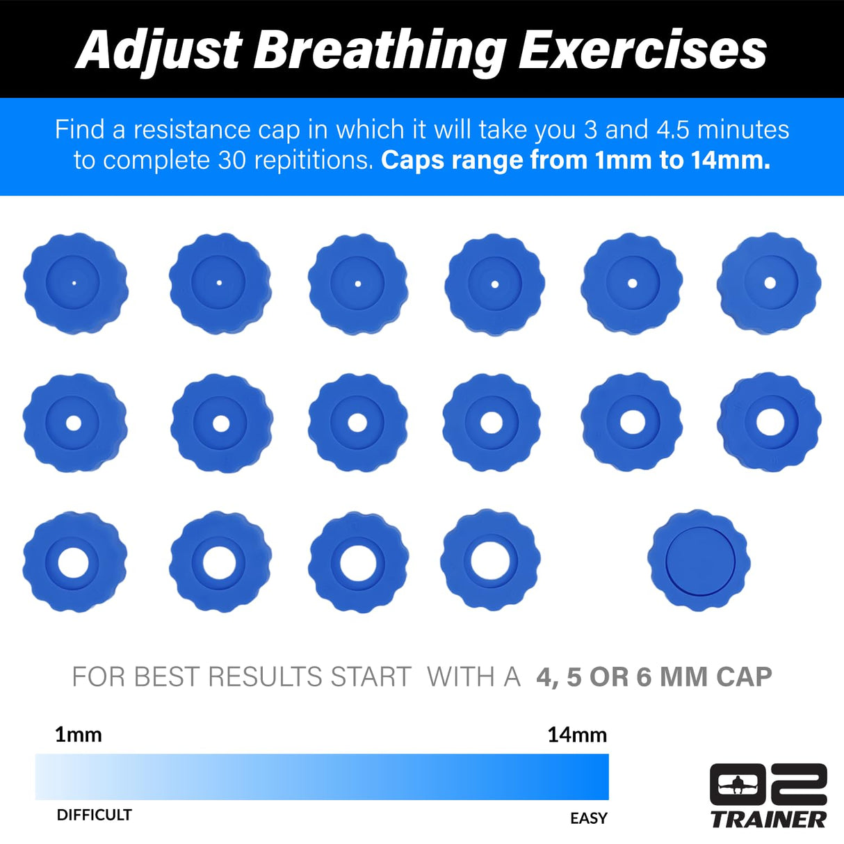 Bas Rutten O2Trainer: Breathing Muscle Training Device – Lung Power & Endurance Tool for Athletes, Singers & High-Altitude Performance – Diaphragmatic Respiratory Trainer – 16 Resistance Caps – Blue