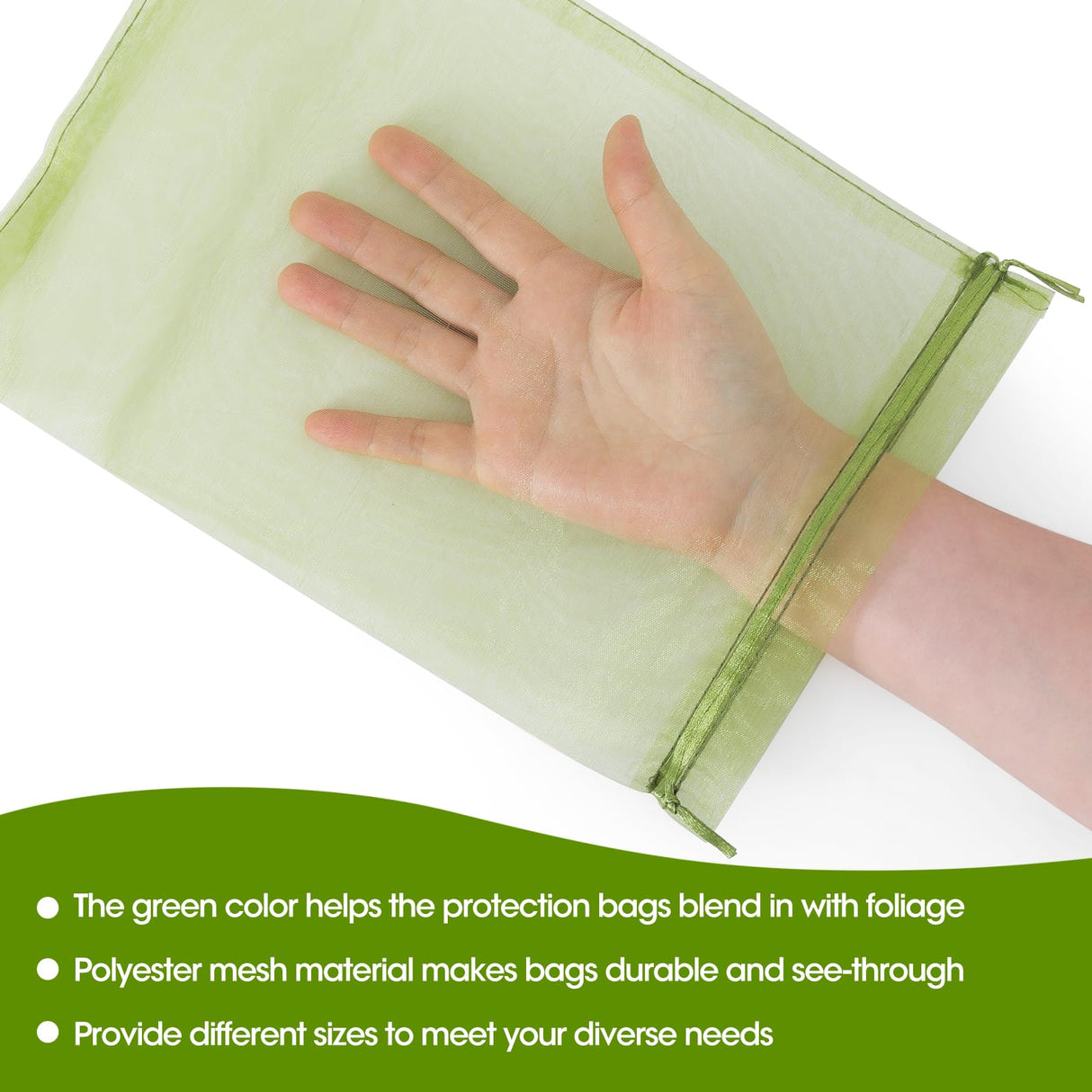 Kikhope 50 Pcs Fruit Protection Bags, 9.5x13.5 inch Garden Netting Bags