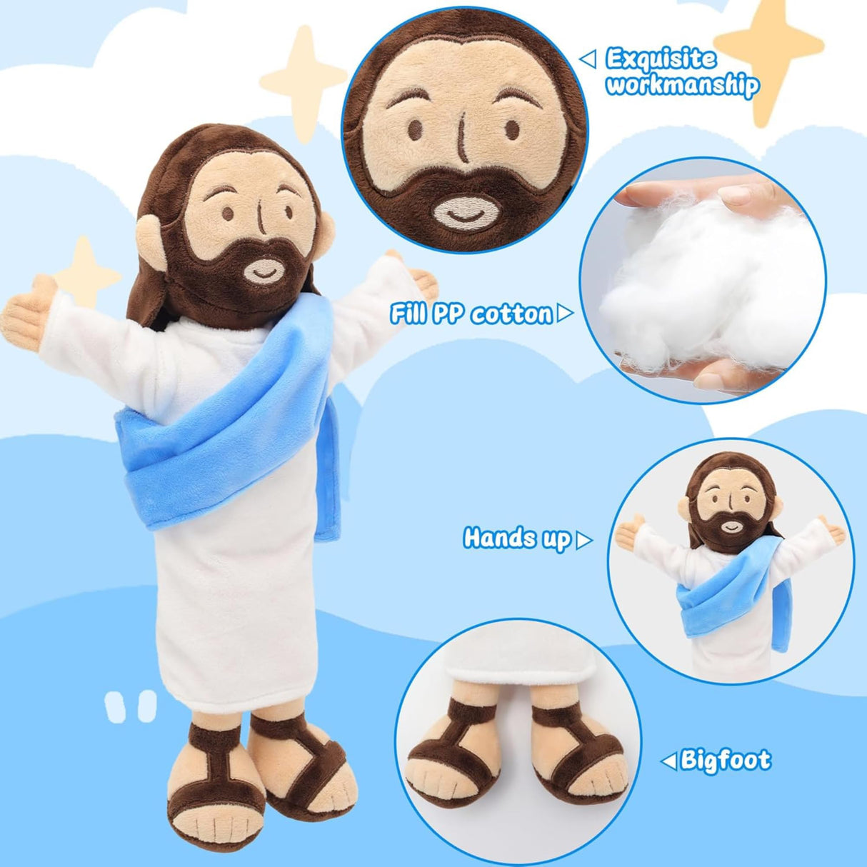 Yelakey 13" Jesus Plush, Jesus Stuffed Doll Plushie for Easter Christmas Church (Brown)