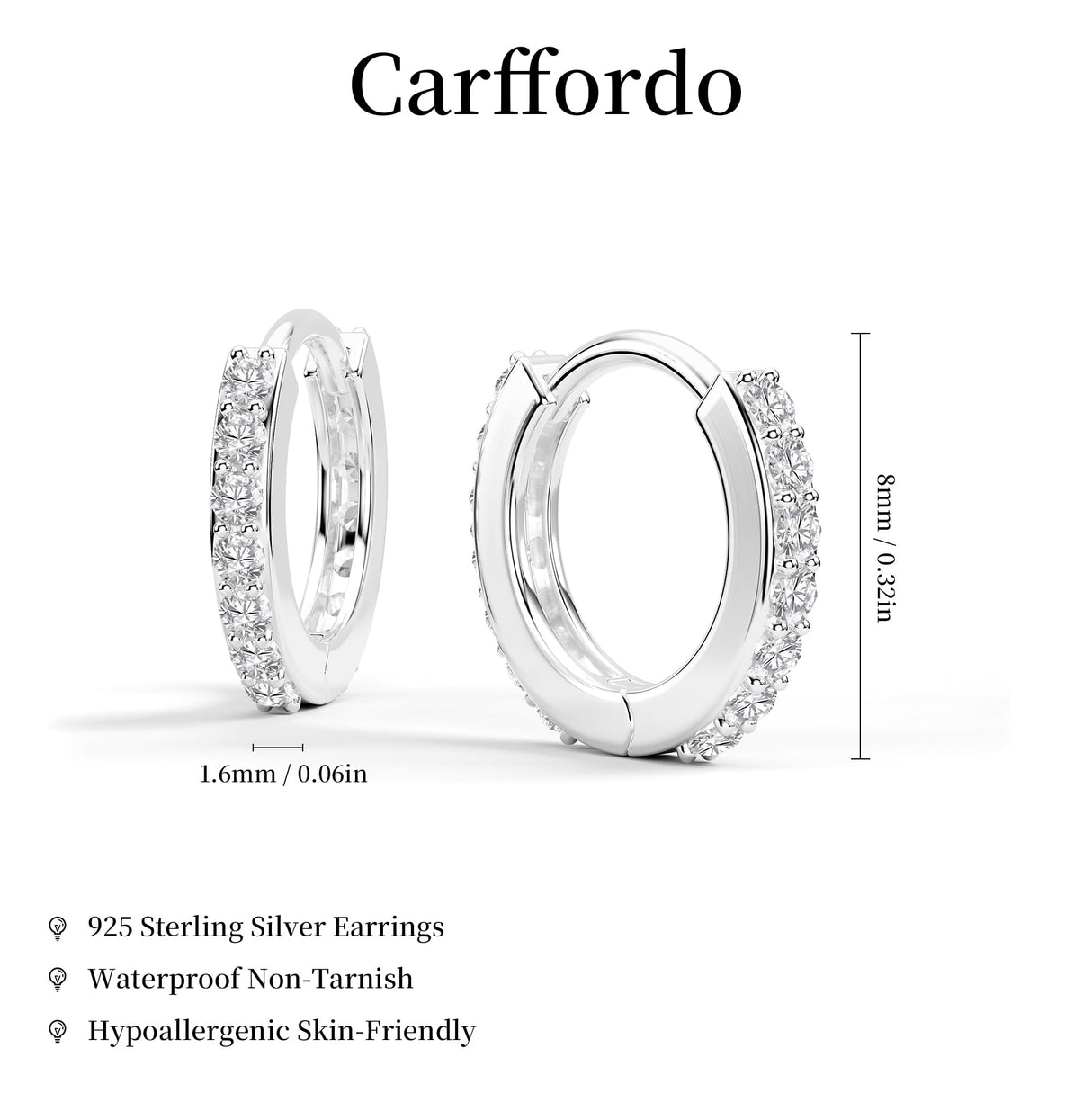 Carffordo 925 Sterling Silver Hoop Earrings for Women Small Huggie Earrings