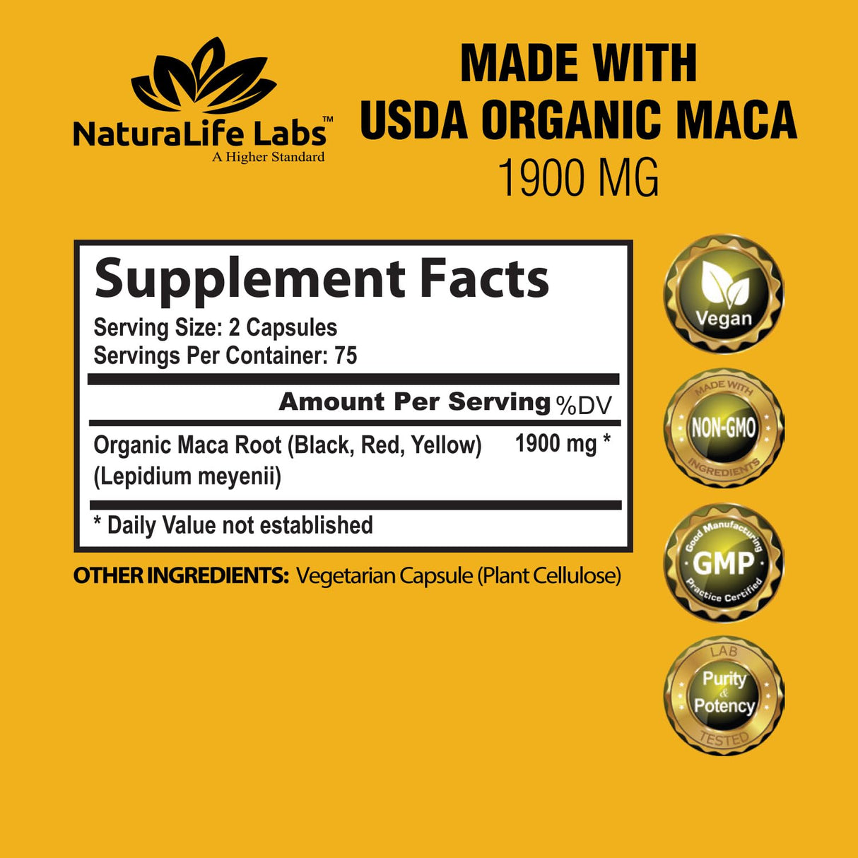 Organic Maca Root – Black, Red & Yellow – 1900 mg per Serving – 150 Vegan Capsules – Gelatinized Peruvian Maca – Non-GMO – Libido & Energy Support for Men and Women