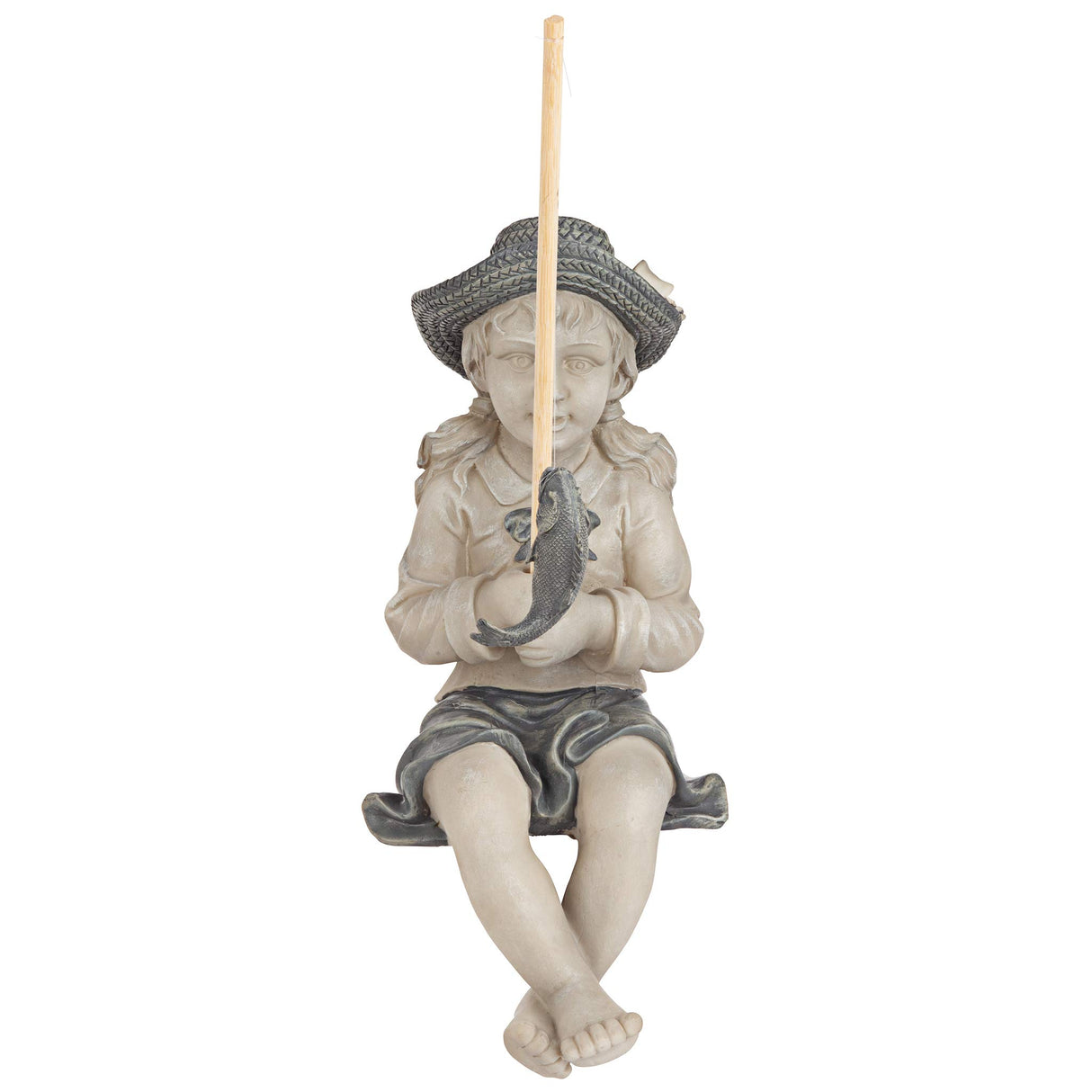 Design Toscano Big Catch Fisherwoman Nellie Girl with Fishing Pole Garden Statue, Medium 17 Inch Tall, Cast Stone Resin, Two Tone Stone Finish
