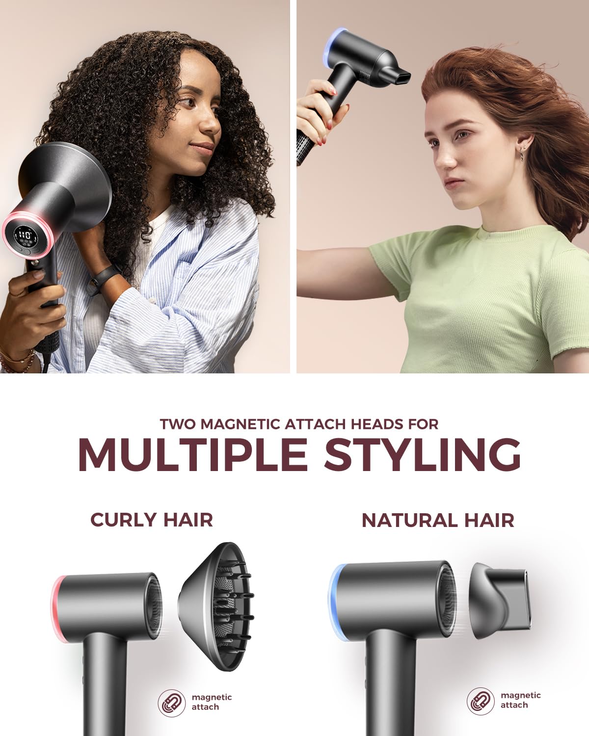Hair Dryer with Diffuser, Professional High-Speed Blow Dryer, Negative Ionic Hair Dryers for Women, 110,000 RPM Fast Drying, 5 Temps & 3 Speeds, with HD Digital Screen & Carrying Case, Gray