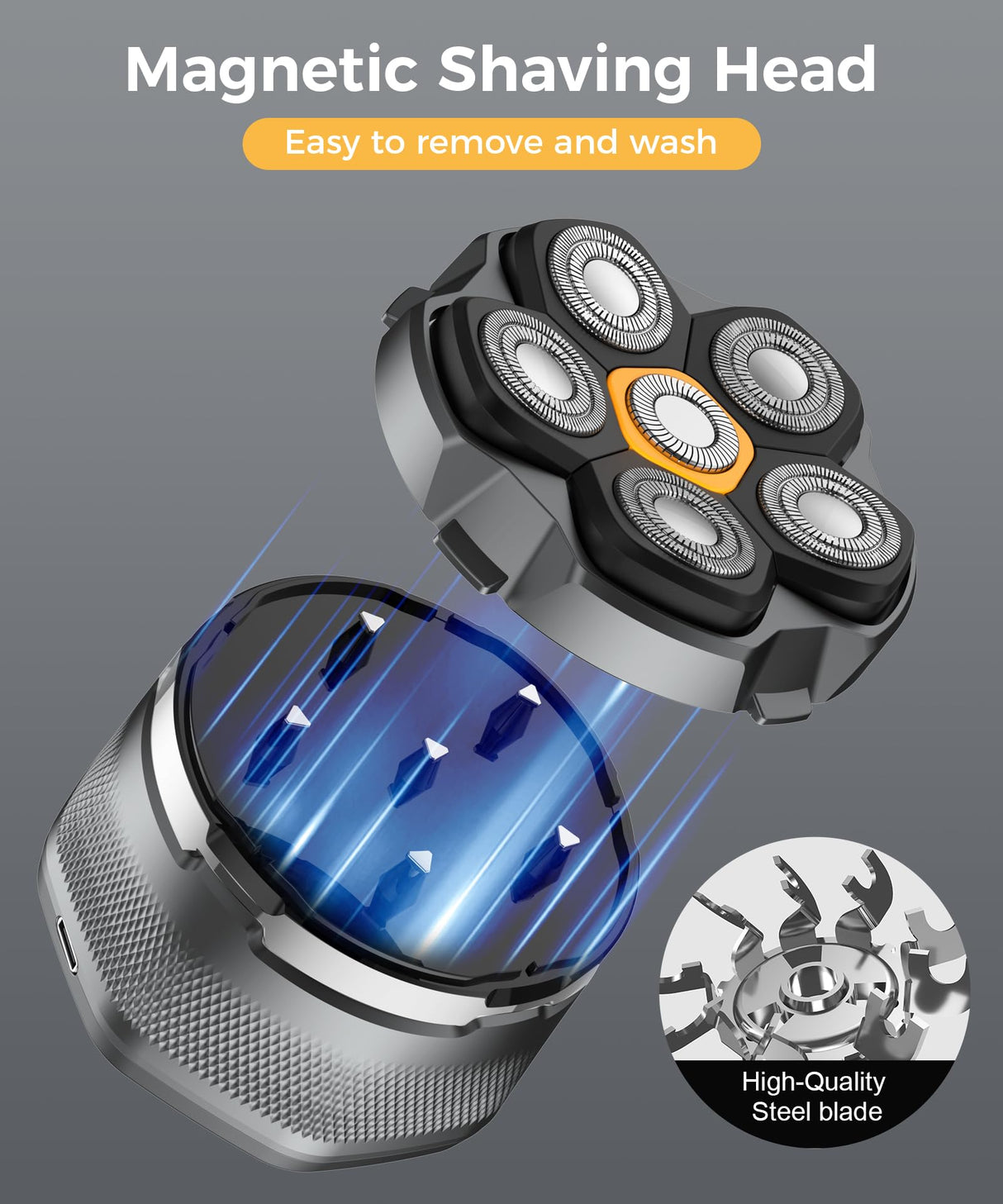 Head Shavers for Bald Men,Newly Designed Magnetic 6D Electric Razor, IPX8 Waterproof Dry/Wet, 10000 RPM High Speed Motor for Fast Shaving, USB-C Cable and Storage Bag for Home & Travel