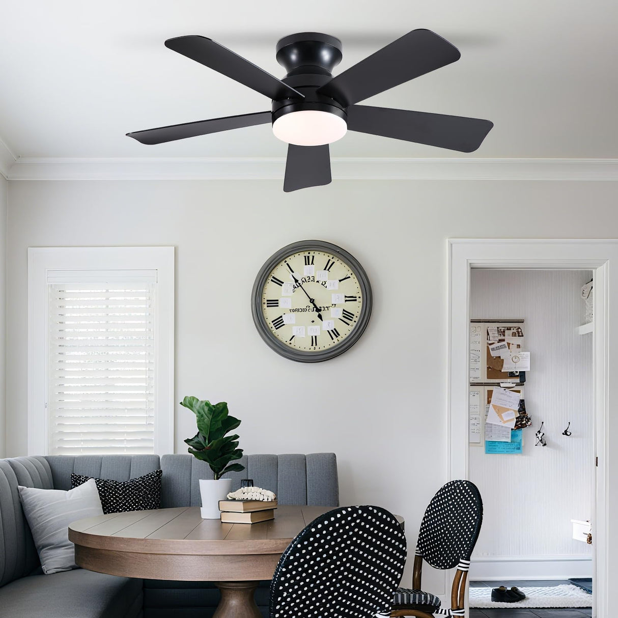 41 inch Ceiling Fans with Lights, Black Flush Mount Ceiling Fan with Remote, 3CCT, LED Dimmable, Reversible, 6 Fan Speeds, Quite Low Profile Ceiling Fan with Lights Modern Bedroom Kitchen Indoor