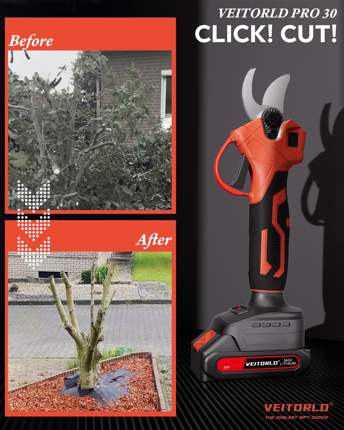 20V Electric Pruning Shears, Garden Shears, 30mm 1.2'' Cutting Diameter Portable Cordless Branch Cutter Tree Trimmer with LCD Display&Replaceable Blade, Gifts for Men Dad Him Husband Christmas