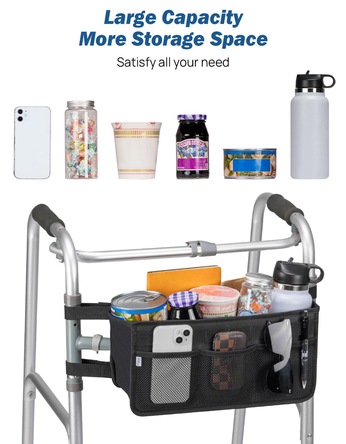 JOYTUTUS Walker Basket for Folding Walker, Basket for Walkers for Seniors, Rollator Walkers Storage Bag,Bag with Big Capacity & Never Tipping Over, Best Gift for Father Mother