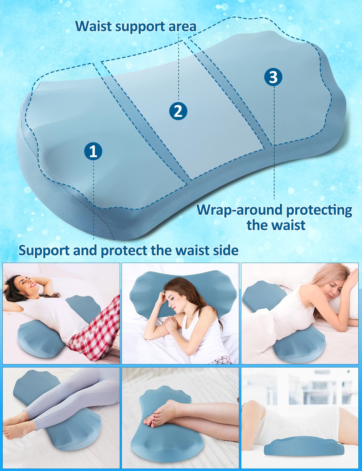 Lower Back Pain Relief Pillow for Sleeping Memory Foam Lumbar Support Pillow for Side Back Sleepers - Ergonomic Cooling Waist Pillow - Back Pain Relief Wedge Cushion Bolster Pillow for Bed, Car, Sofa