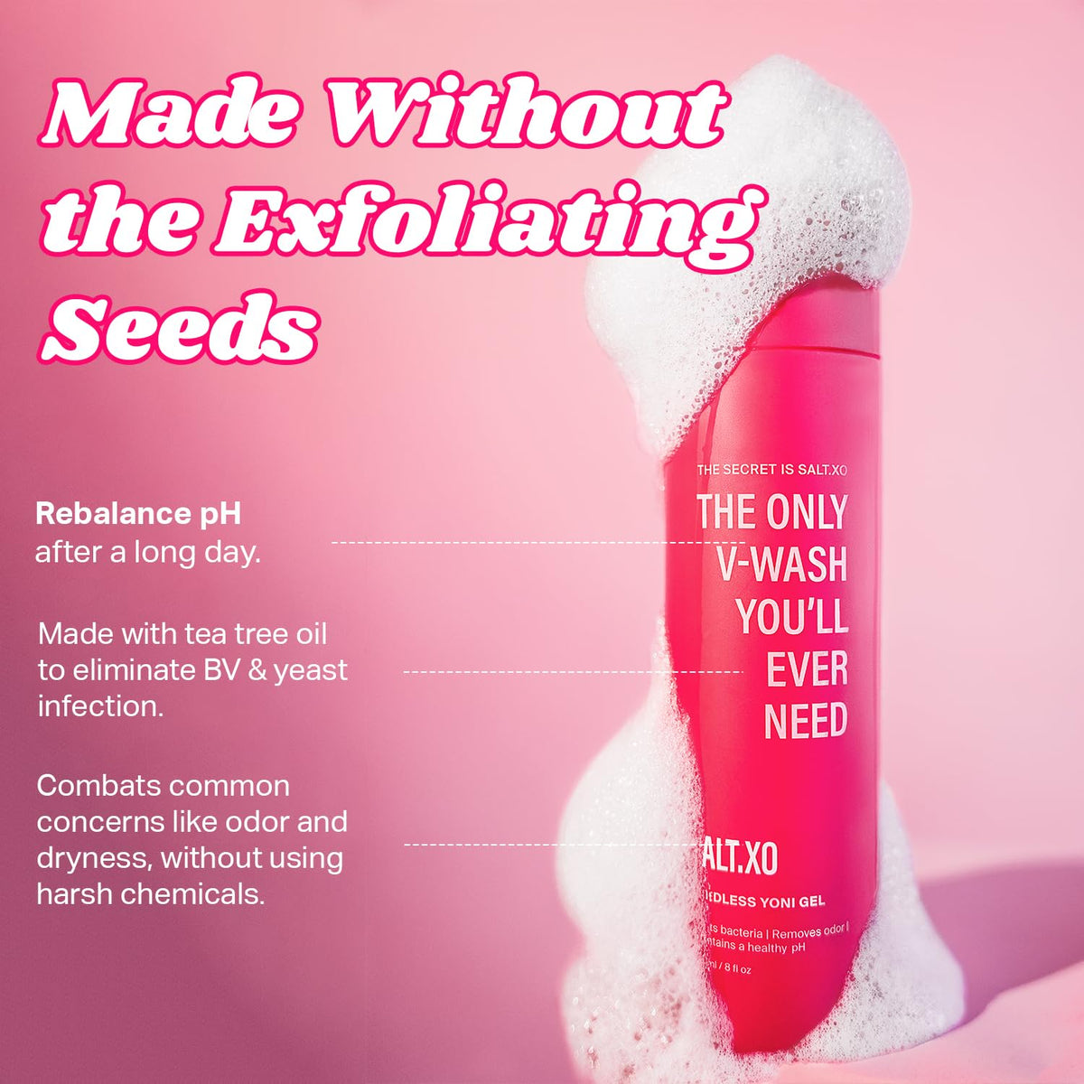 salt.xo Seedless Yoni Gel Wash, Feminine Wash, Cucumber Aloe, 8 Fl Oz