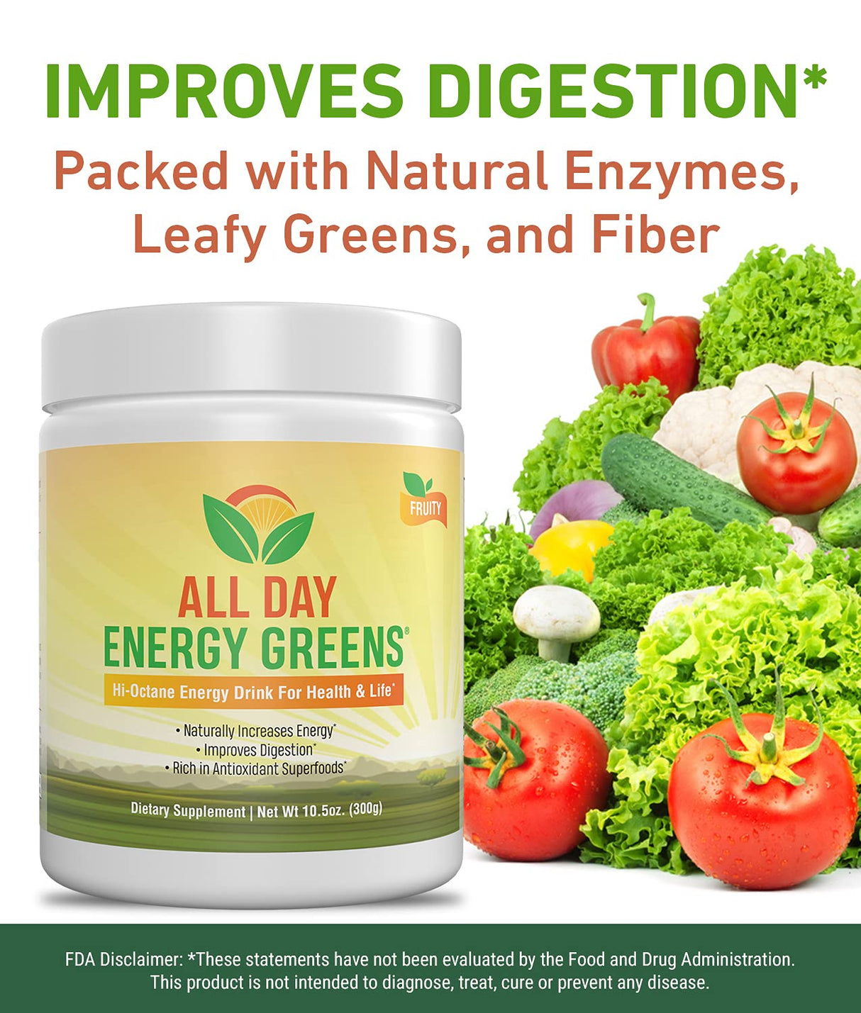 IVL - All Day Energy Greens - Supplement Powder Mix Drink, Greens Powder Superfood - Super Greens Blend for Optimal Nutrition,Energy & Digestion,Superfood Boost(Fruity Flavor)