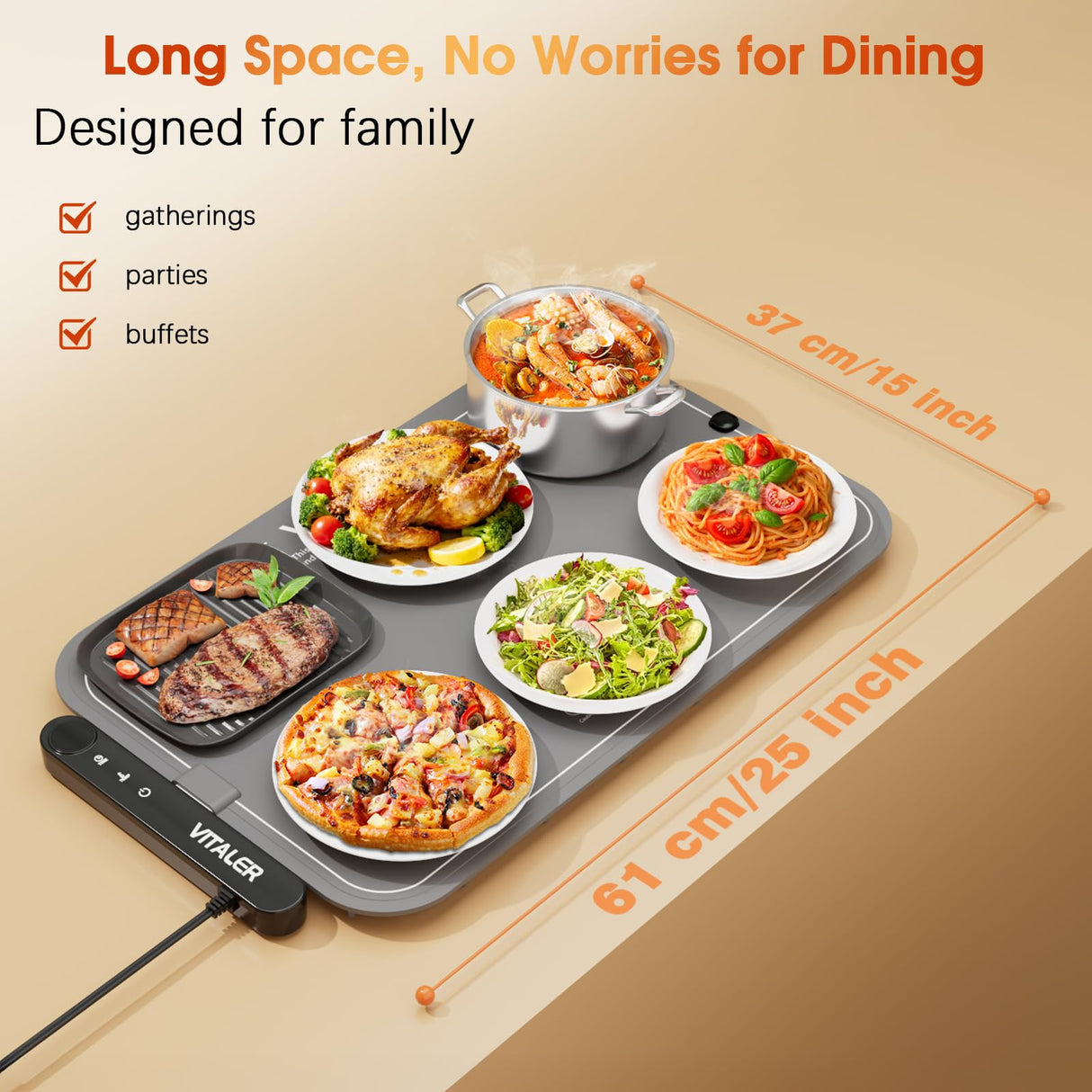 Vitaler Warming Mat for Food, Electric Warming Trays, Upgrade Graphene Fast Full-Surface Heating Mat for Food with 6 Level Temp, 6 Hours Timer, Food Warmer Pad, Not Included Heat-Insulating Mat