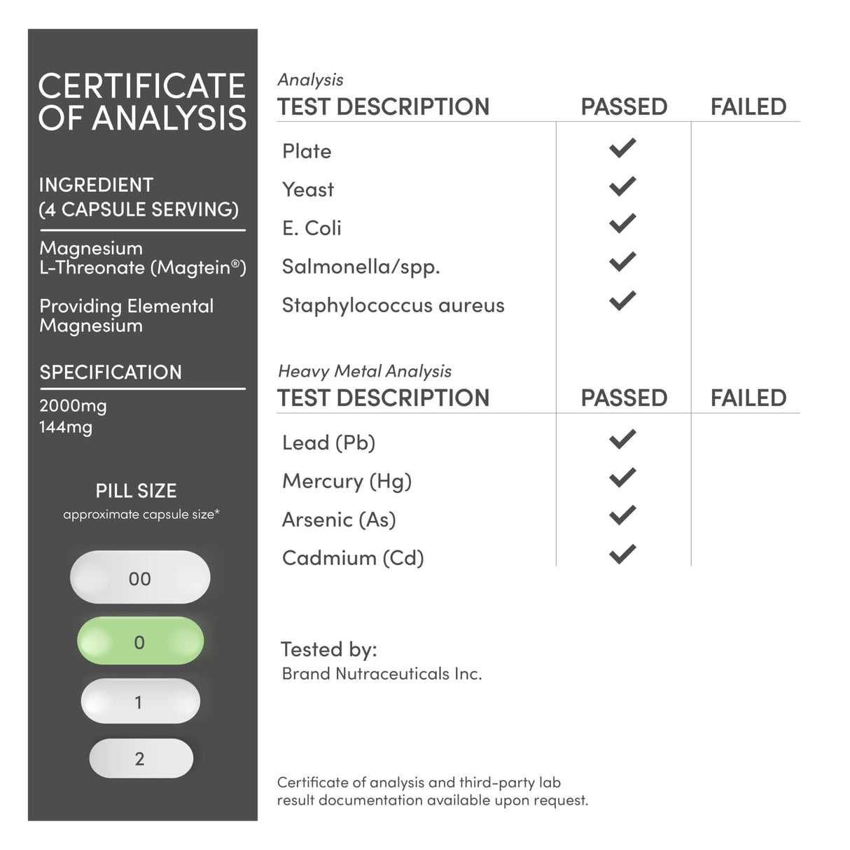 Magnesium L Threonate, Magtein™, Sleep and Cognitive Support – High Absorption – Most Bioavailable Form of Magnesium – 2,000 mg – 120 Capsules