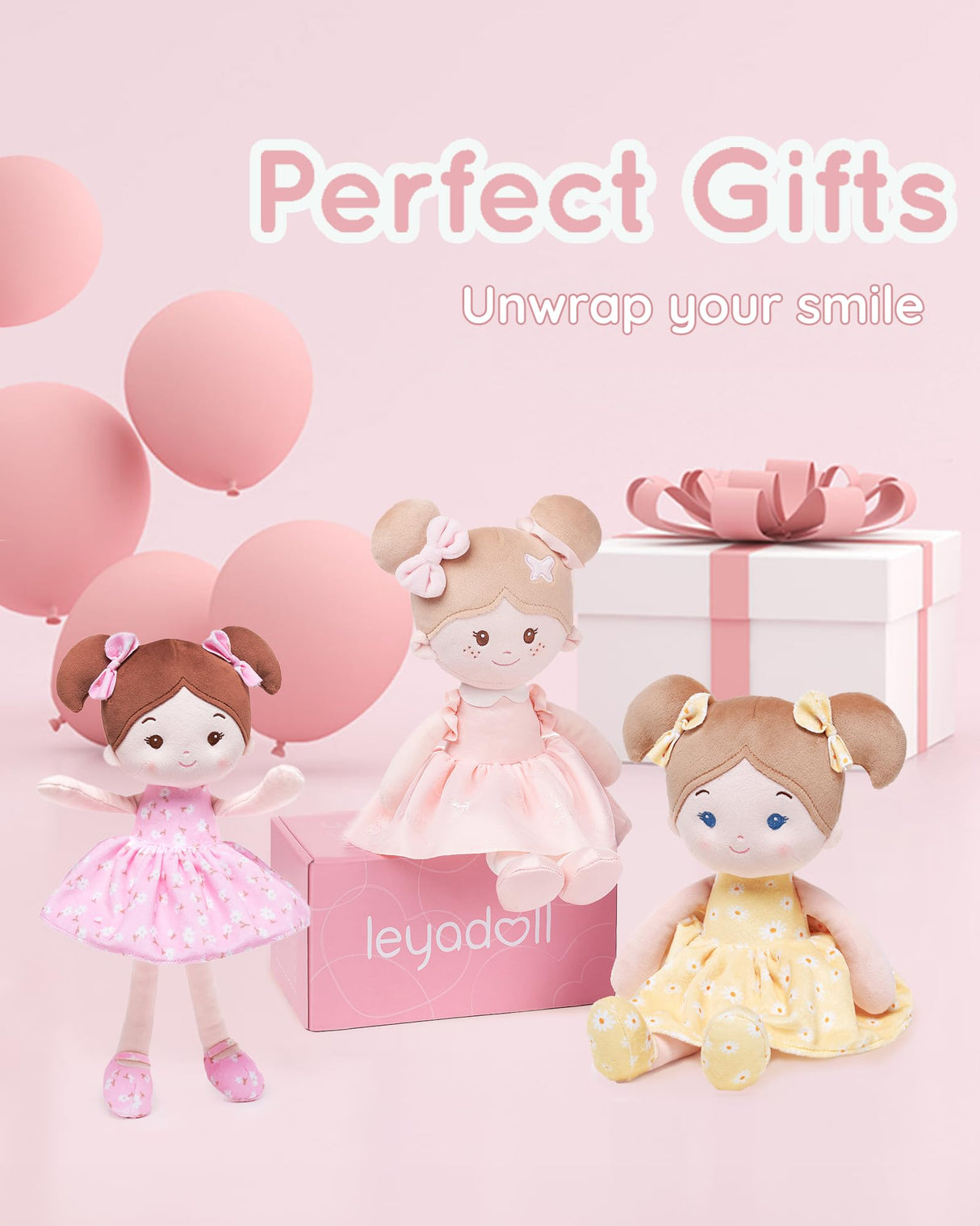 LeyaDoll Soft Baby Doll Toys (12''), My First Baby Rag Doll for 1 Year-Old Girl Birthday Gift, Christmas Plush Toys Gift for Toddler Kids Infants -FloraBelle(Pink)