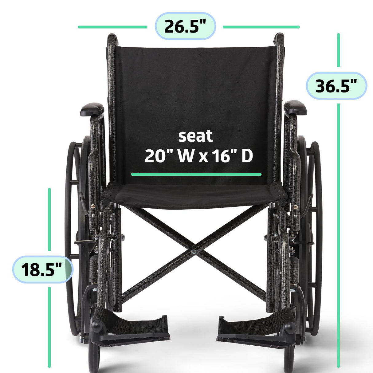 Medline Comfortable Folding Wheelchair with Swing-Back Desk-Length Arms and Swing-Away Footrests, 20”W x 16”D Seat
