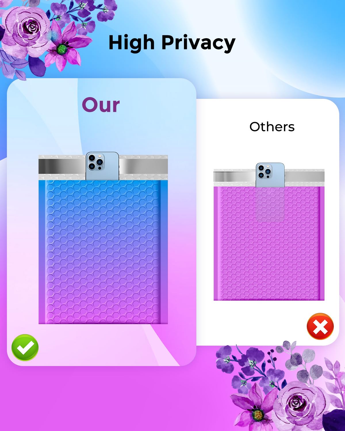 Metronic Bubble Mailers 6x10 Inch 100 Pack BluePurple Usable Size 6x9" Pretty Bubble Mailer Waterproof Padded Envelopes for Christmas Gift Packaging, Mailing, Shipping, Small Items Bulk