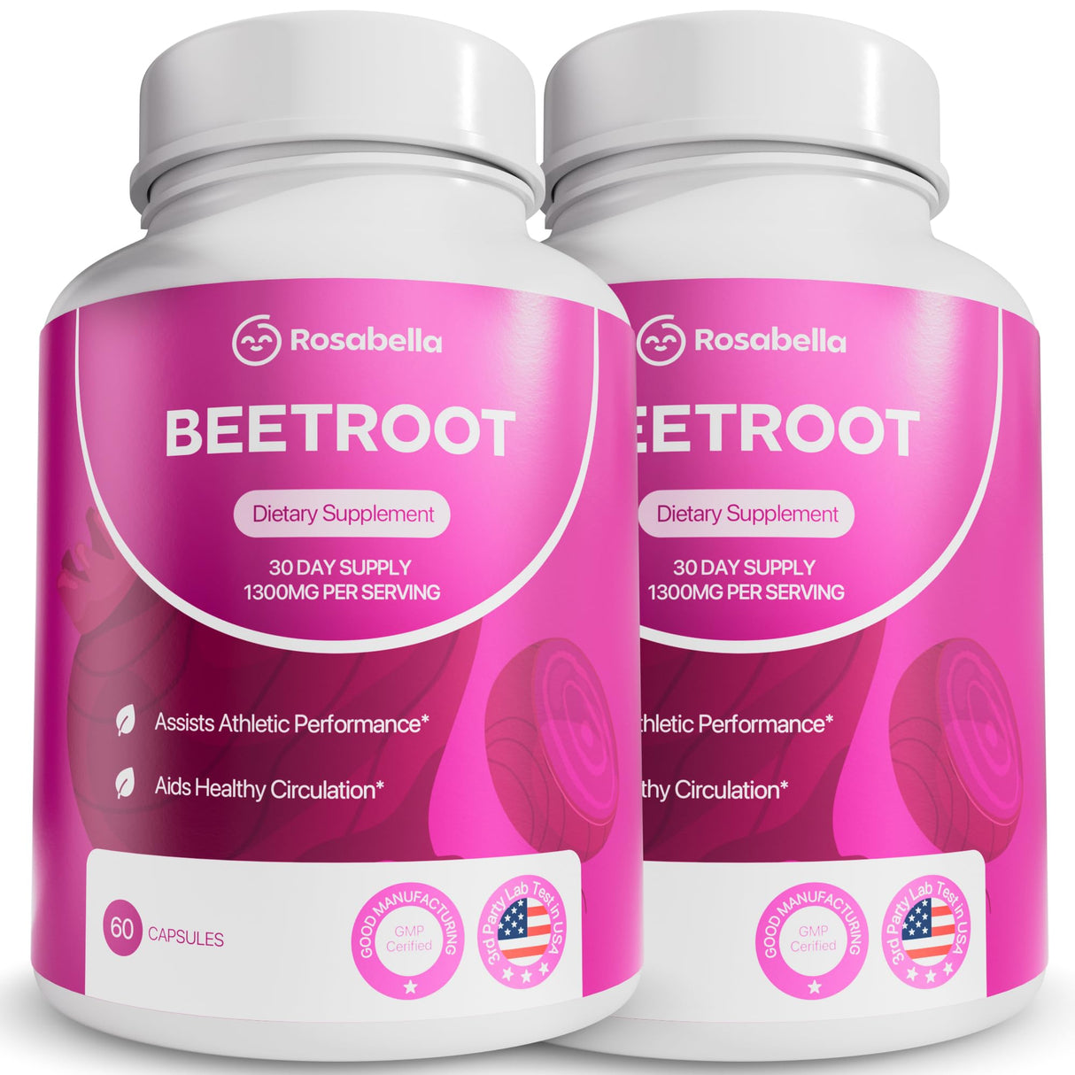 Rosabella Organic Beet Root Capsules – 1300mg Beetroot Powder for Natural Energy & Endurance Support, Non-GMO, Lab-Tested Beet Supplement - 120 Capsules, 60-Day Supply