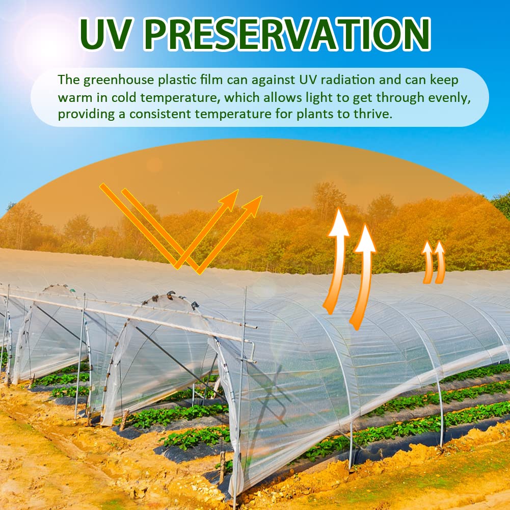 LSGCQ 6 mil Greenhouse Plastic Film Sheeting Cover 8 x 26 Ft UV Resistant Clear Polyethylene Film Green House Hoop Farm Plastic Cover for Gardening, Farming, Agriculture