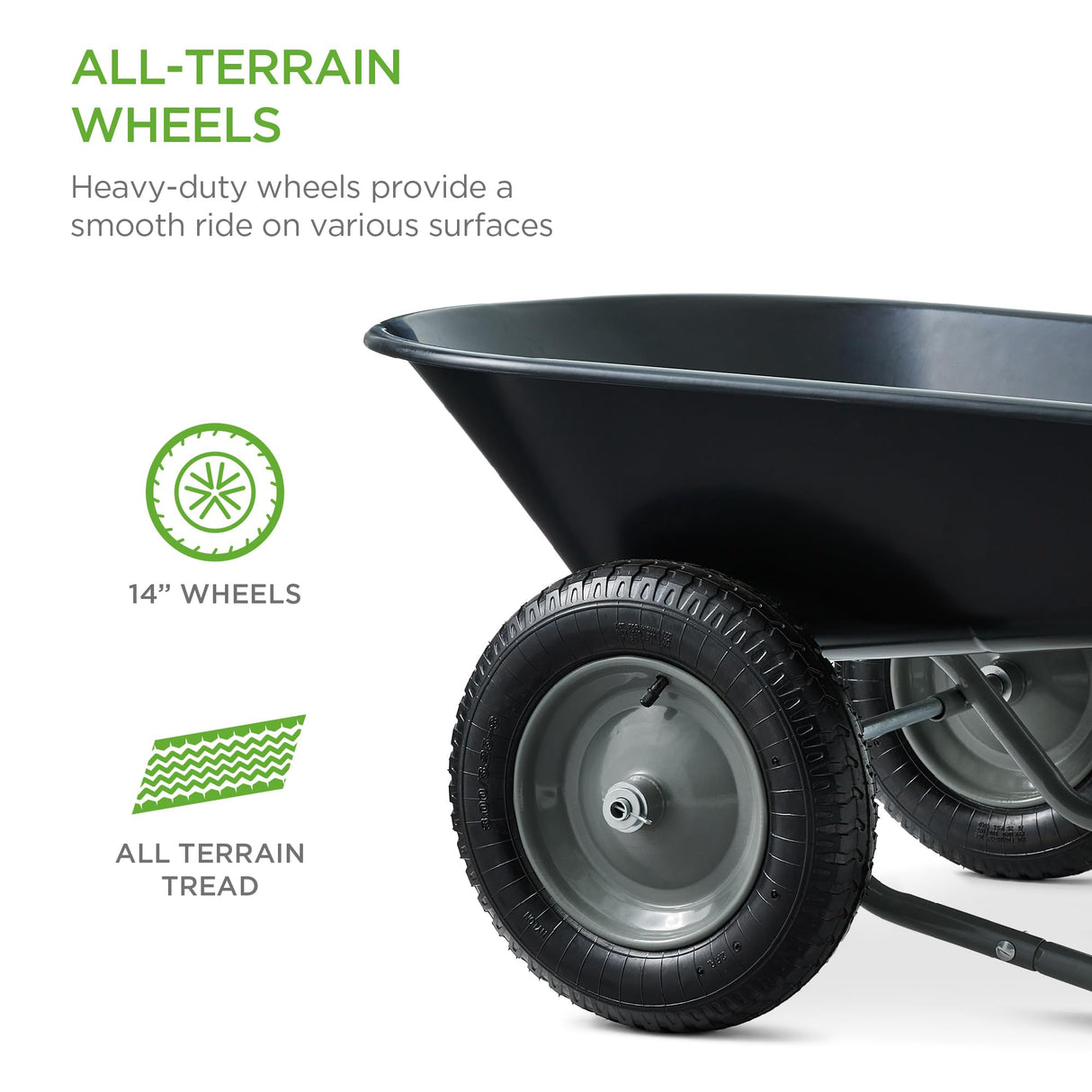 Best Choice Products Dual-Wheel Home Utility Yard Wheelbarrow Garden Cart w/Built-in Stand for Lawn, Gardening, Construction - Black