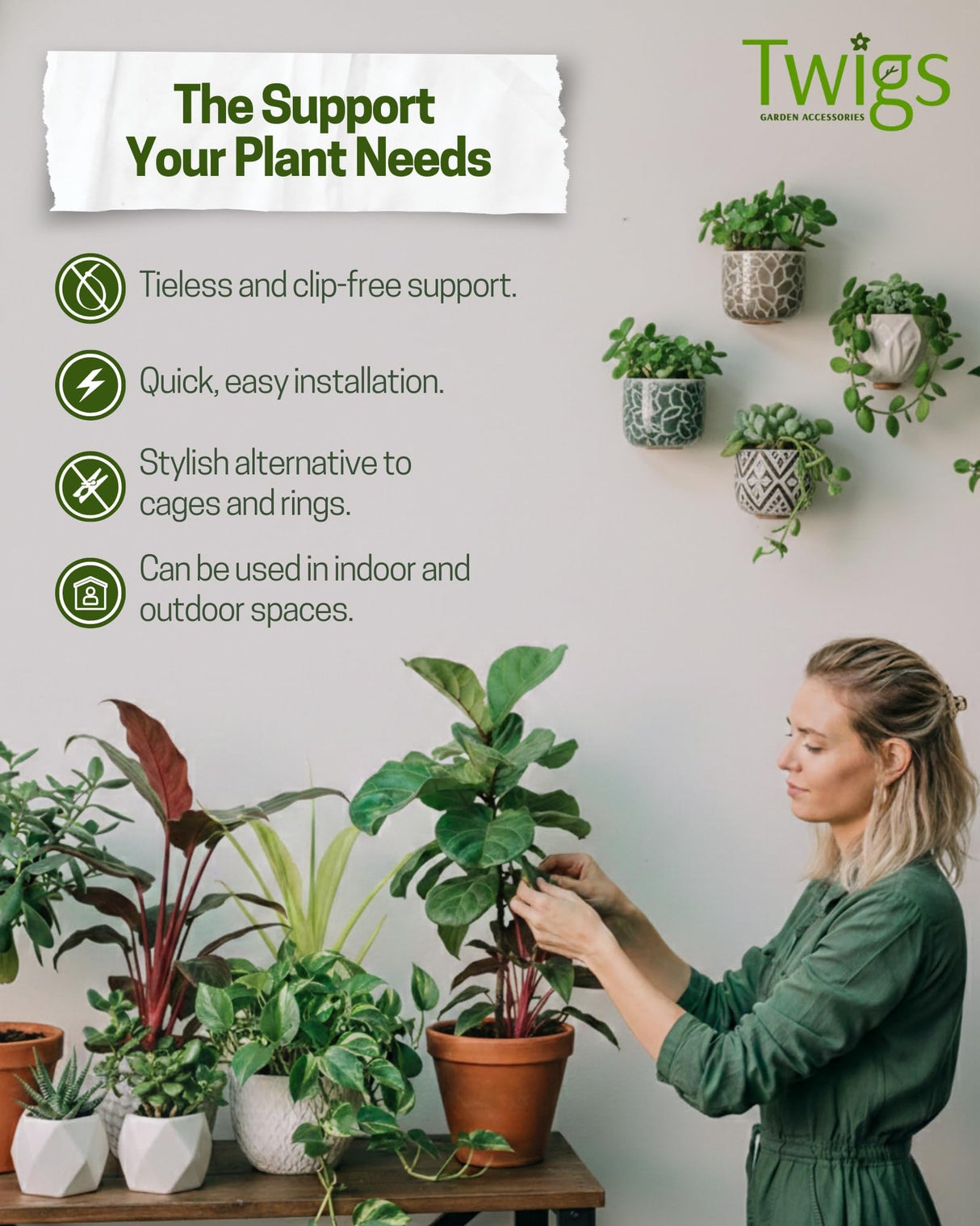 Stackable Monstera Plant Support Stakes, Monstera Dark Green, 5-Pack, 17" L