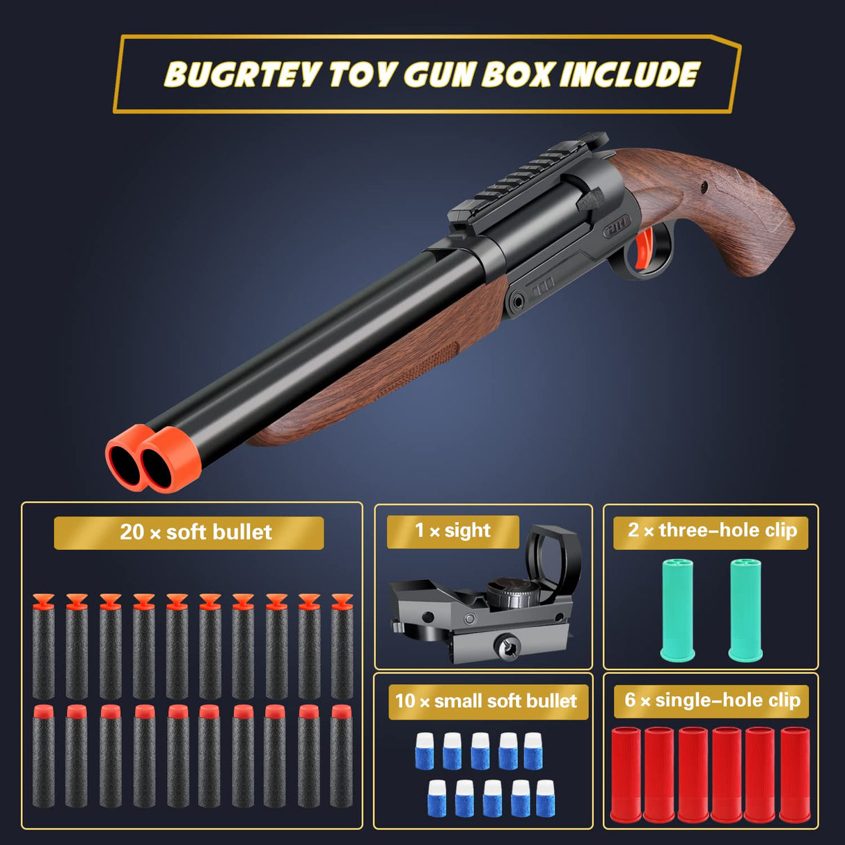 Bugrtey Double-barreled Toy Gun - Two Modes Realistic Soft Bullet Toy Guns Blaster with Sight - Educational Shooting Toy Shotgun - Ideas Gifts for Christmas Birthday Halloween Present