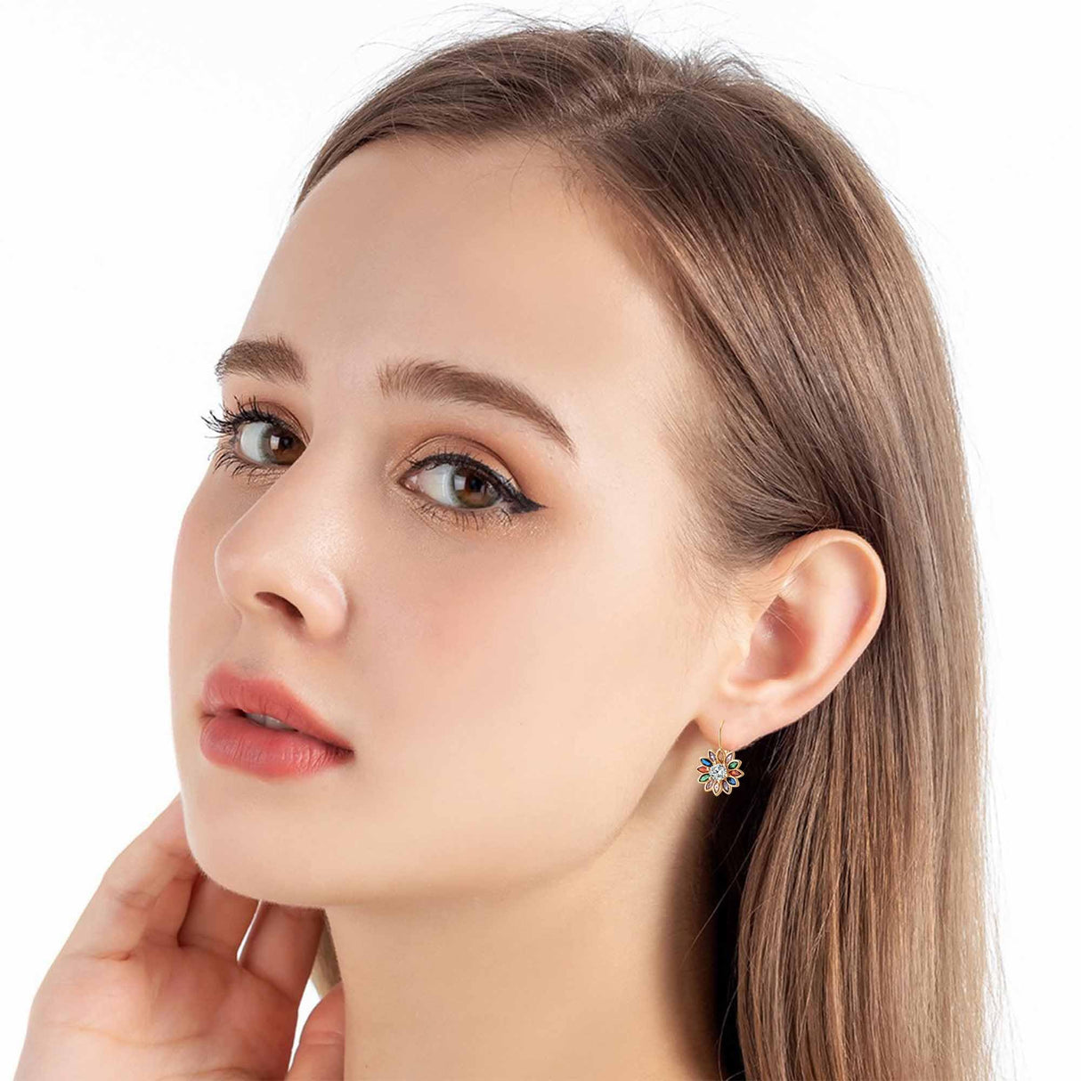 EVEVIC Austrian Crystal Flower Leverback Earrings for Women