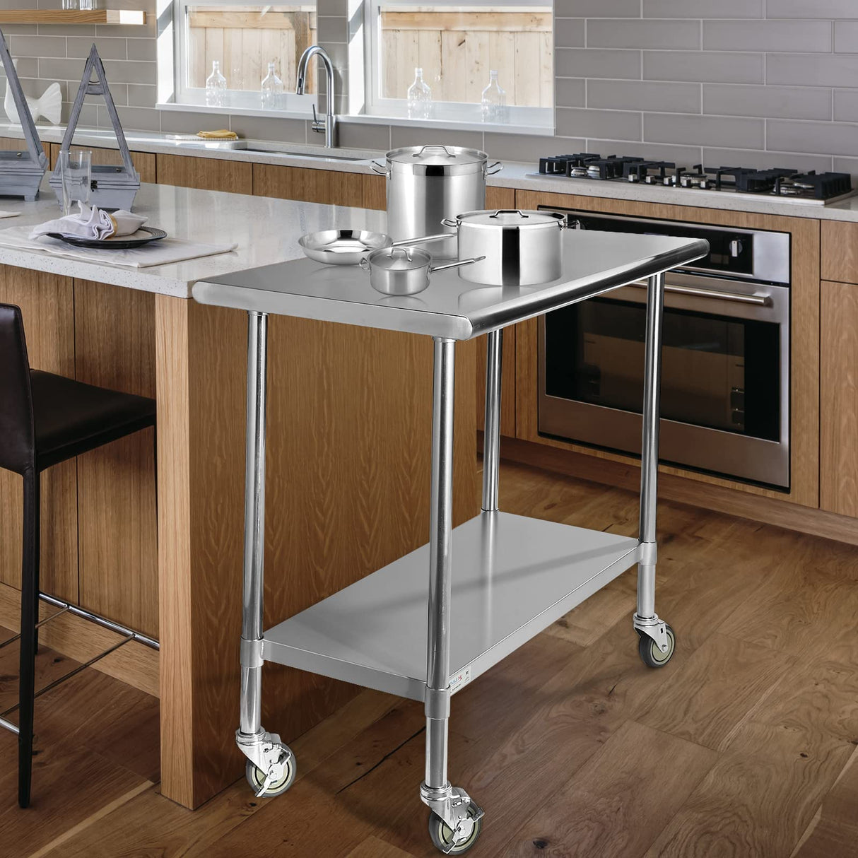 STABLEINK Stainless Steel Table with Wheels 24 x 36 Inches, NSF Commercial Prep & Workbench with Adjustable Undershelf and Casters, for Commercial Kitchen, Restaurant, Hotel, Laundry and Garage