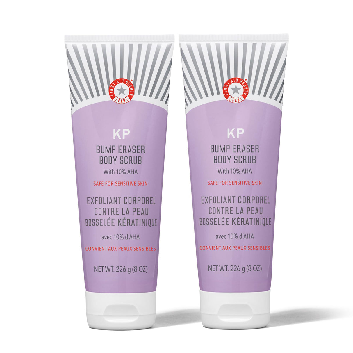 First Aid Beauty - KP Bump Eraser Body Scrub with 10% AHA, Keratosis Pilaris Skin Exfoliater with Glycolic and Lactic acids, Helps Reduce Chicken Skin Bumps, Safe for Sensitive Skin, 8 oz, 2ct