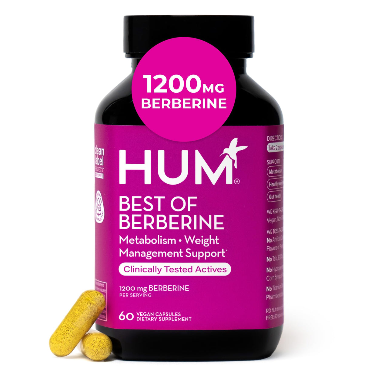 HUM Best of Berberine Supplement 1200mg - Pure Potency for Metabolic Wellness, Enhanced with BioPerine for Maximum Absorption (60 Capsules)