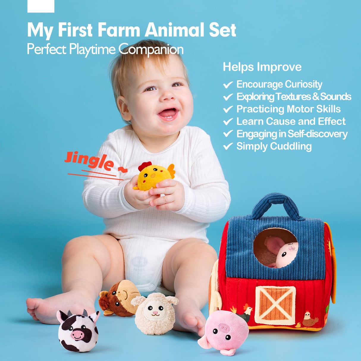 hahaland Baby Toys 6-12 Months - Surprise Barn Stuffed Farm Animals, Rattle, Crinkle, Mirror, Montessori Toys for 6 Month Old Babies Sensory Balls Toddlers 1-3 Gifts Christmas Baby Stocking Stuffers
