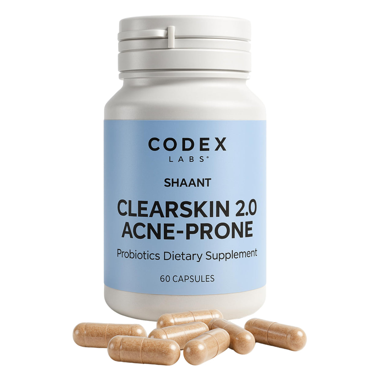 Codex Labs Shaant Clear Skin Supplement – 60 Vegan Capsules | Acne Probiotics with 9-Strain Blend, Green Tea EGCG & Guggul – Daily Support for Acne-Prone Skin & Clear Complexion