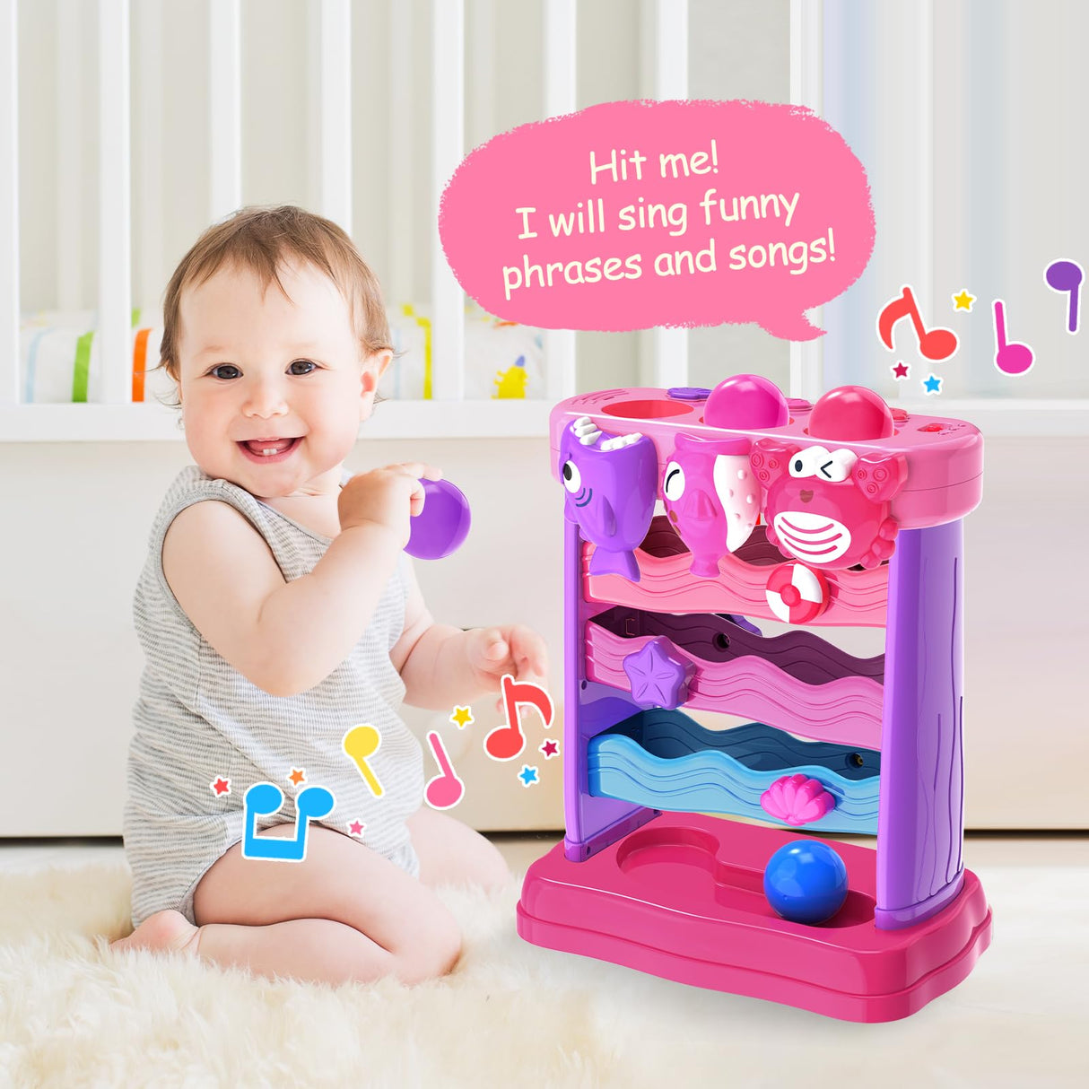 Toys for 1 2 Years Old, Interactive Feeding Toy with Music, Montessori Toys for Boy Girl, Musical Cause and Effect Game for 12-18 Months, Christmas Birthday Gifts for Baby Toddlers Age 1-2