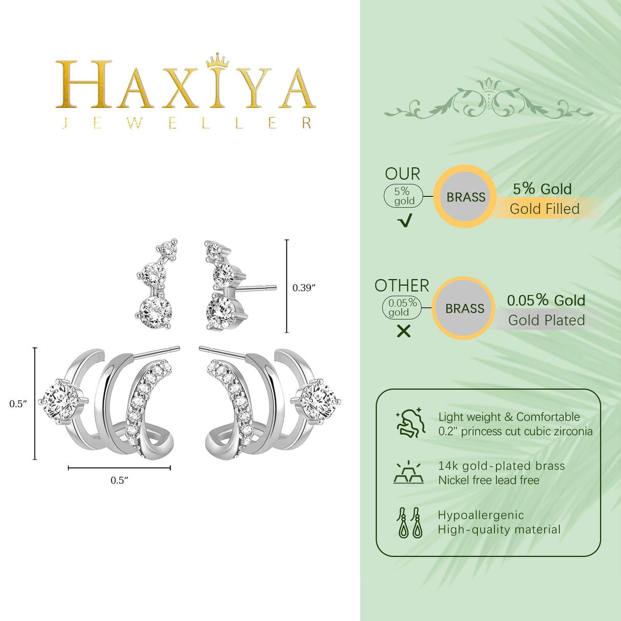 HAXIYA Sterling Silver Triple Hoop Earrings for Women Trendy Huggie Illusion Stud Earring Silver Plated Small Hoops Earrings 2 Set Unique Ear Cuff for One Hole