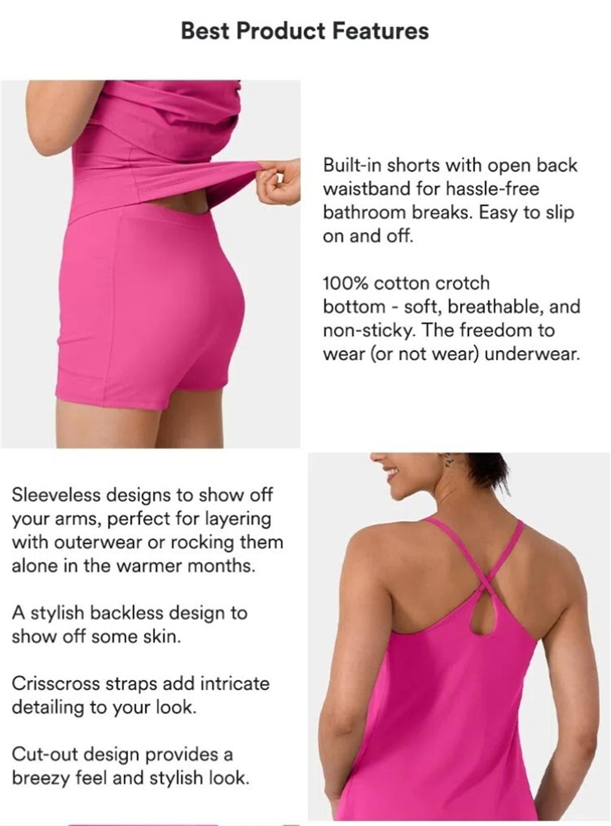 Arisefrom Dress, Stuffdatas Backless Dress, Sentdream, Plush Backless Active, with Shorts and Built in Bra (US, Alpha, Small, Regular, Regular, Black)