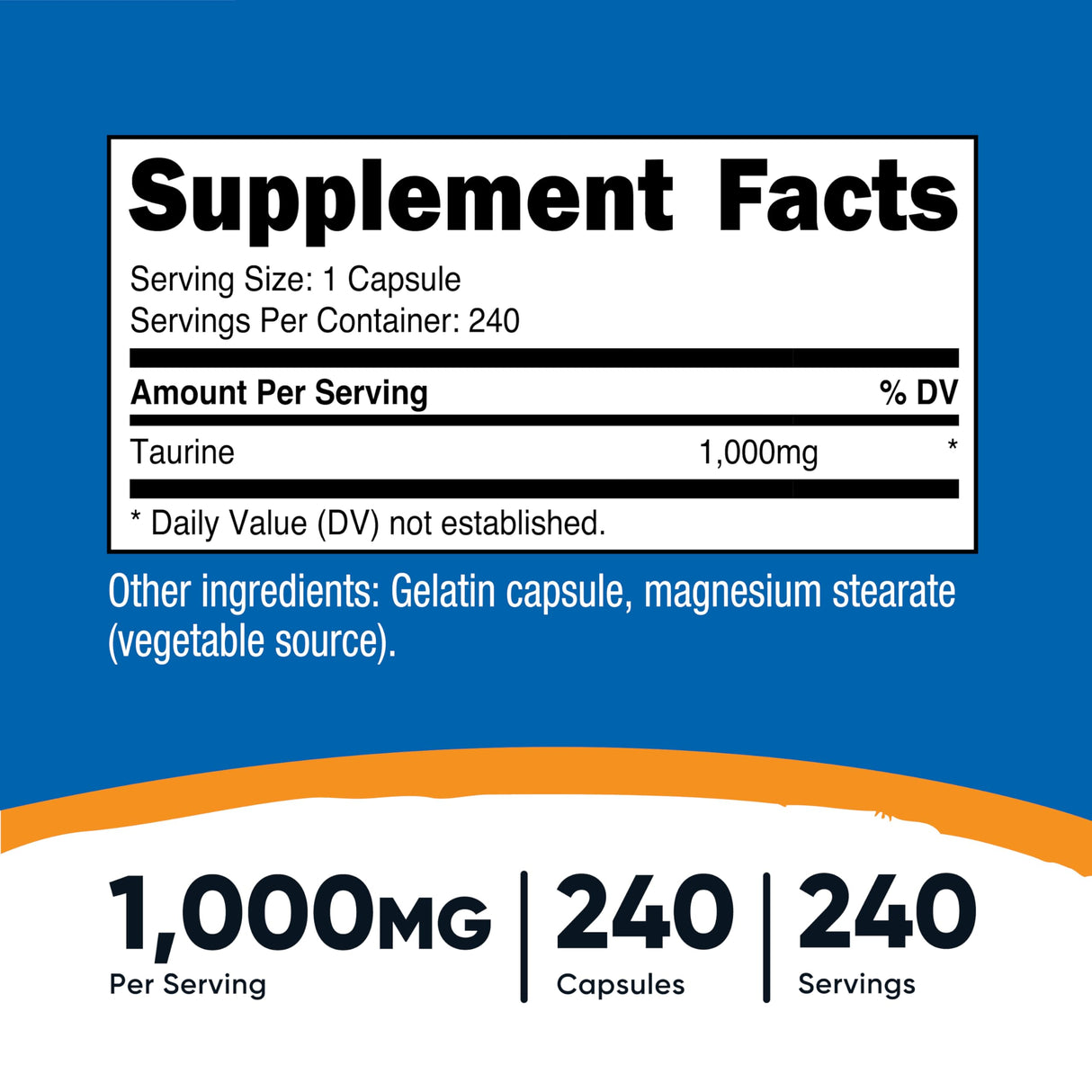 Nutricost Taurine 1000mg Capsules Supplement, 240 Capsules Per Bottle, Non-GMO & Gluten Free