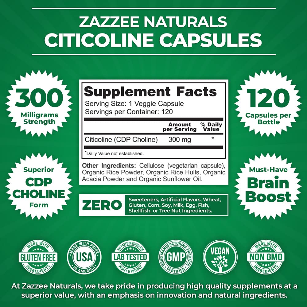 Zazzee Citicoline CDP Choline Capsules and Alpha GPC Choline Capsules